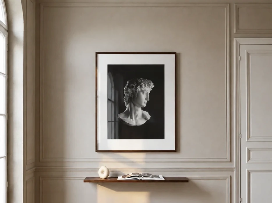 The Ginko Monumental, a 1000 by 1200 mm ePaper display framed by a wide cream mat.