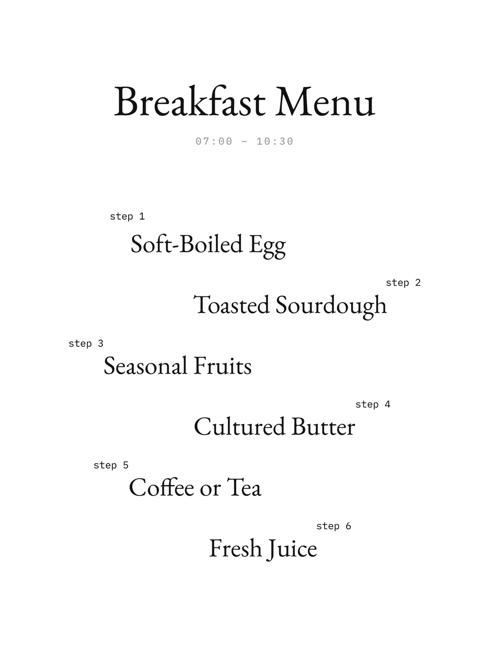 Half past seven. The breakfast menu, updated each morning in a few seconds. Never printed again.