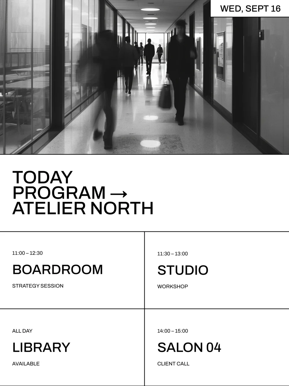 Eleven. The day's programme, room by room, with what is free and what is not.